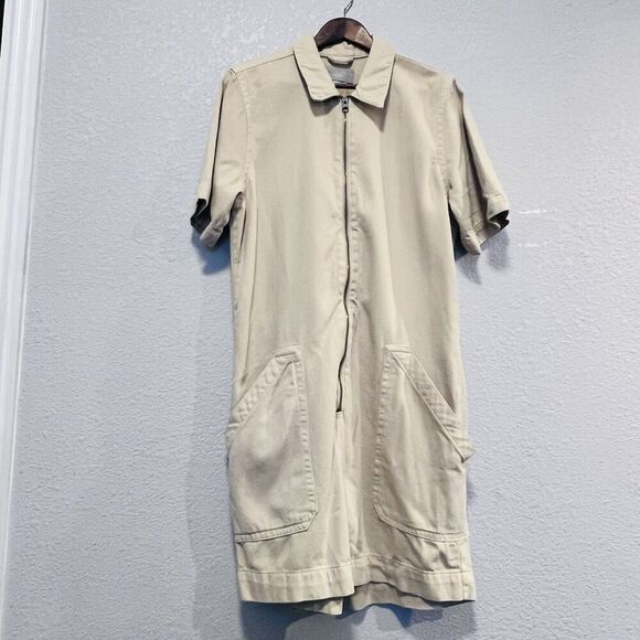 Everlane The Coverall Romper Size 14 Tan Short Sleeve Zip Front Utility Playsuit - Picture 2 of 11